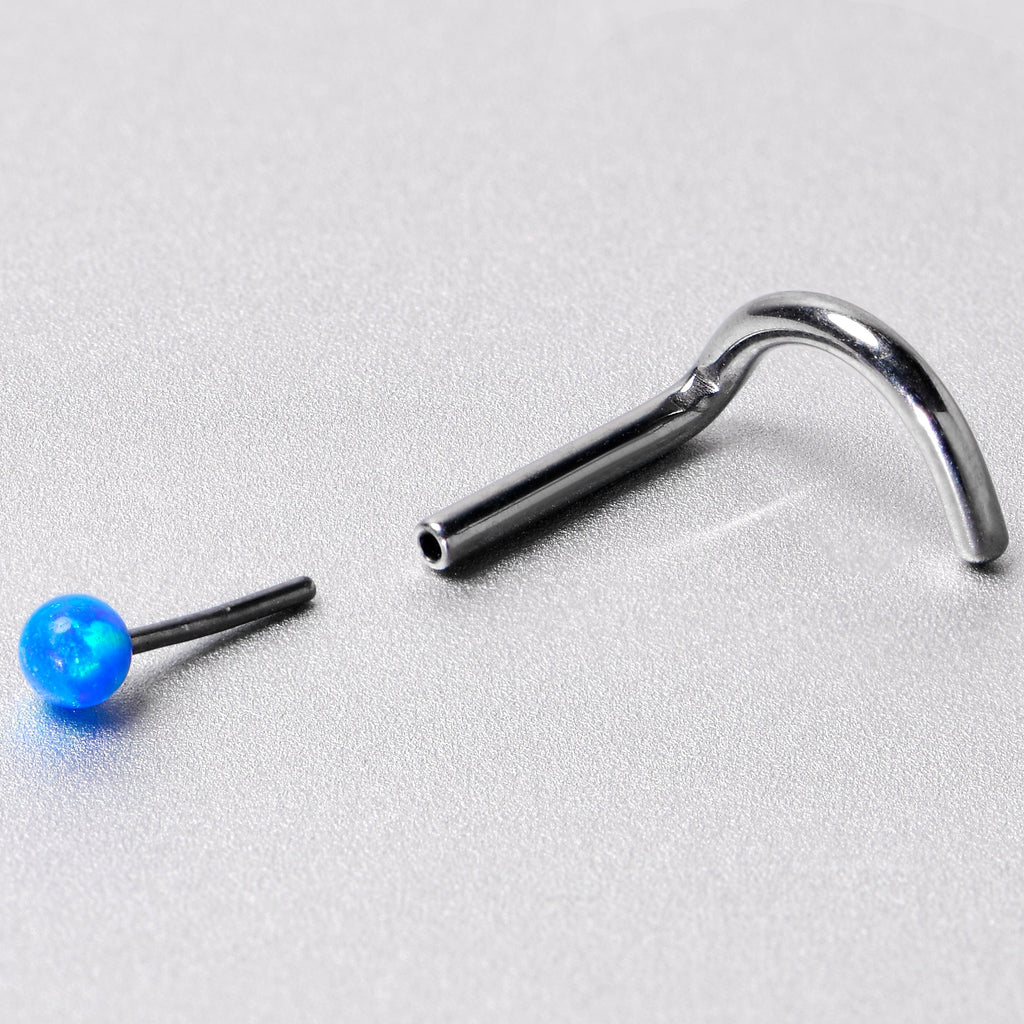 18G 1/4 Blue Synth Opal G23 Titanium Threadless Left Nose Screw
