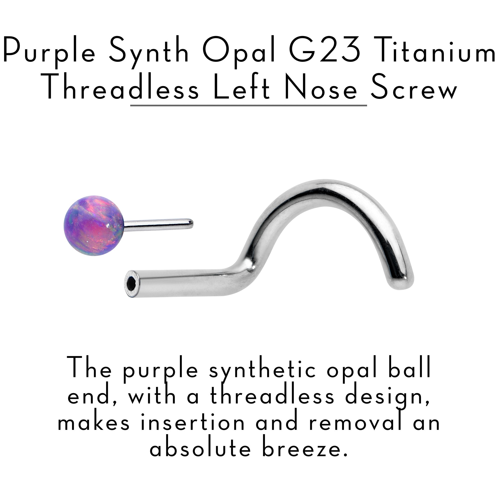 18G 1/4 Purple Synth Opal G23 Titanium Threadless Left Nose Screw