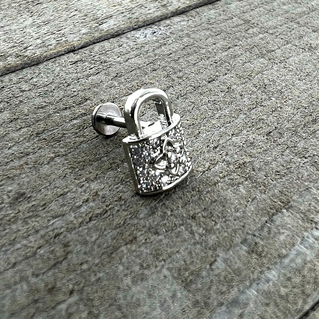 16G 1/4 Clear CZ Gem Lock It Up Labret