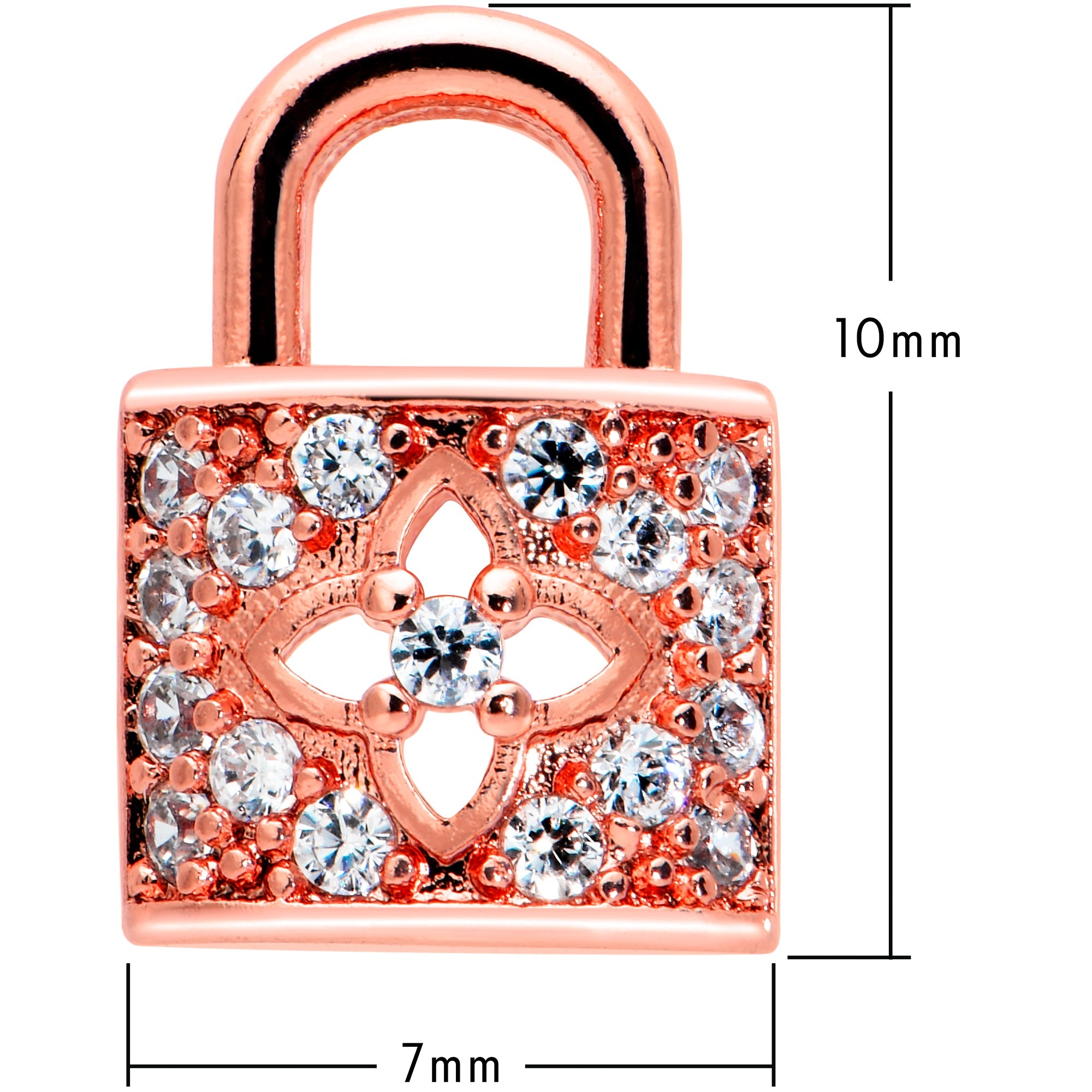 16G 1/4 Clear CZ Gem Rose Gold Tone Lock It Up Labret