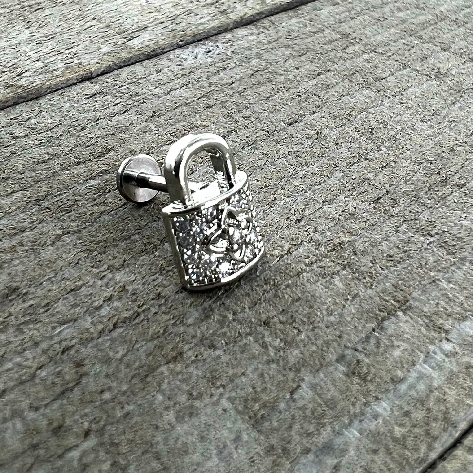16G 5/16 Clear CZ Gem Lock It Up Labret Monroe Tragus