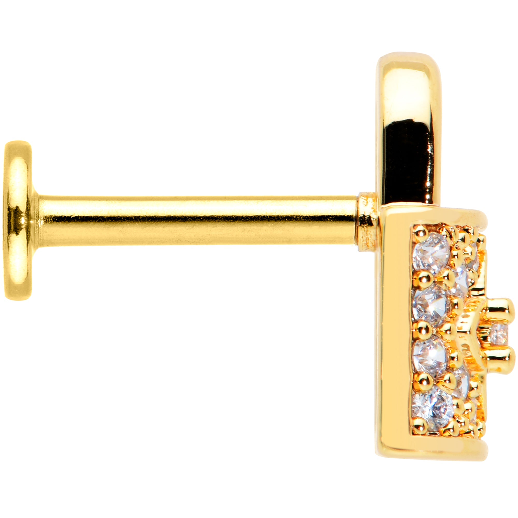 16G 5/16 Clear CZ Gem Gold Tone Lock It Up Labret Monroe Tragus