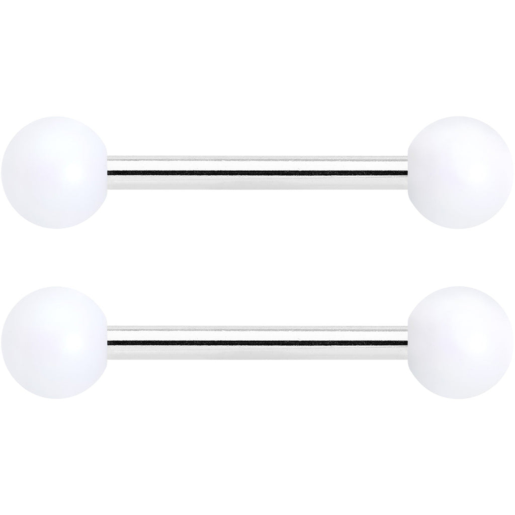 14G 9/16 Matte White Aurora Barbell Nipple Ring Set