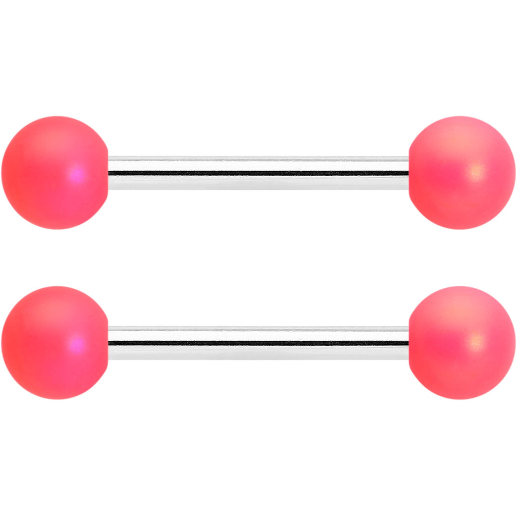 14G 9/16 Matte Pink Aurora Barbell Nipple Ring Set