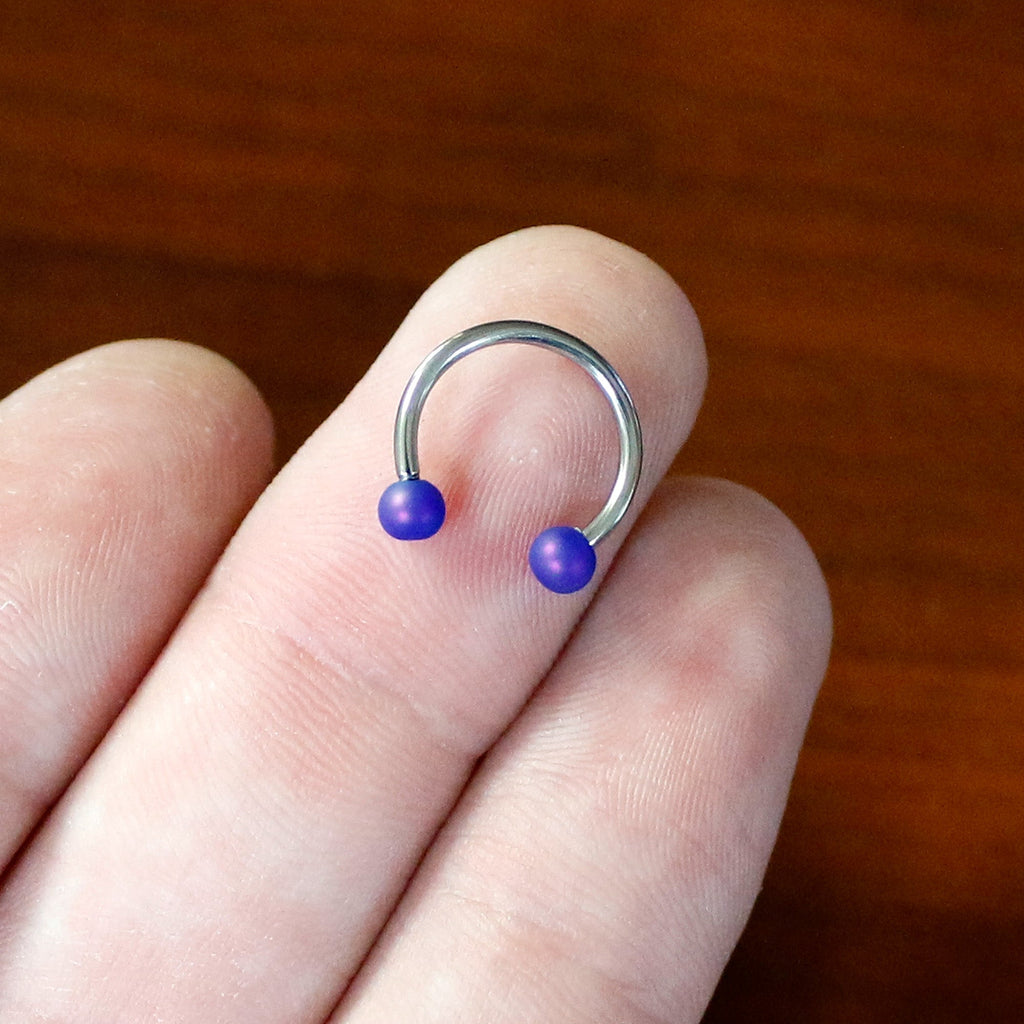 16G 3/8 Matte Blue Aurora Horseshoe Circular Barbell