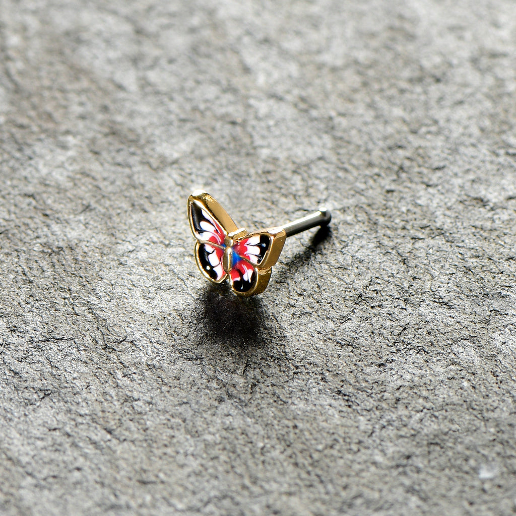 20G 1/4 Red Blue White Butterfly Nose Bone