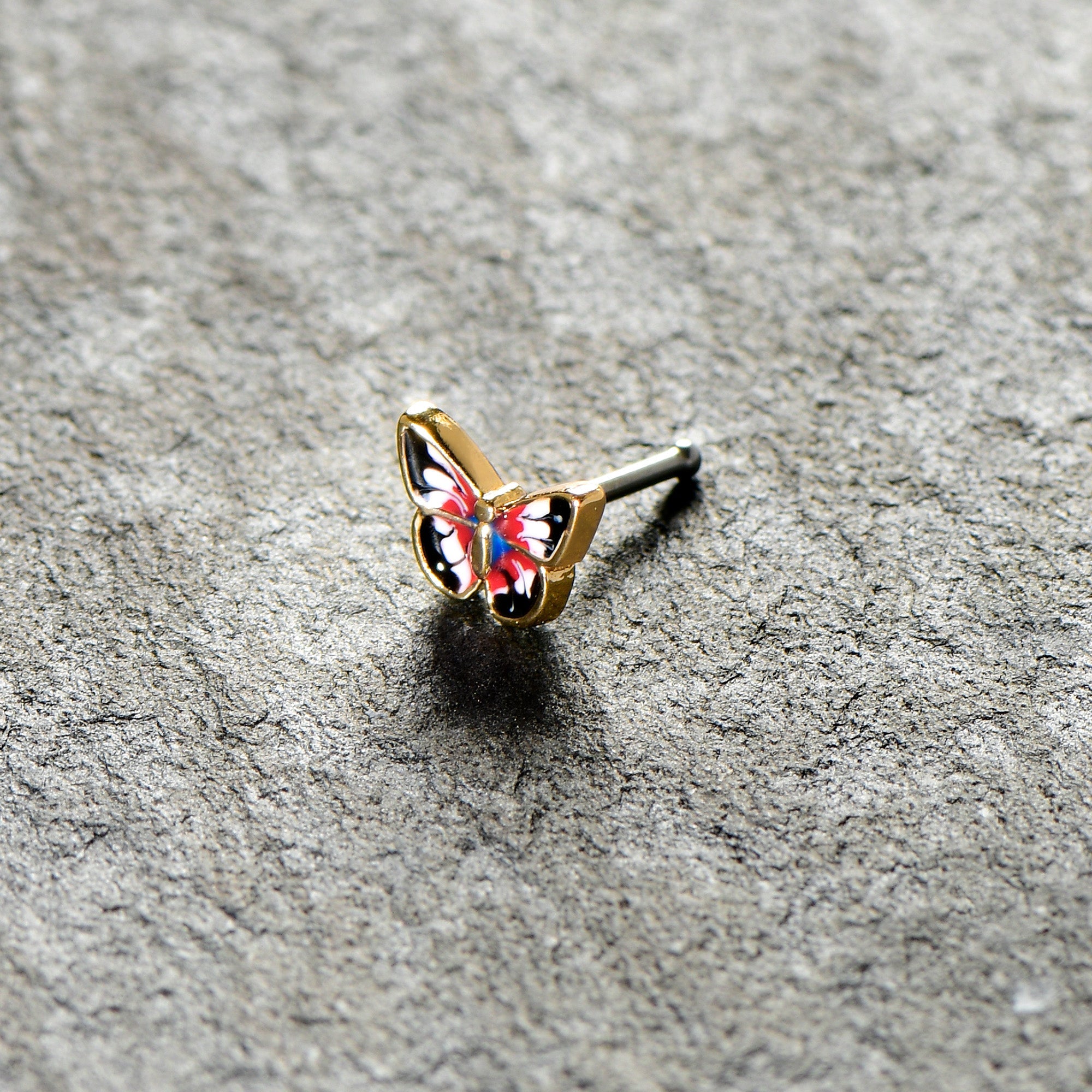 20G 1/4 Red Blue White Butterfly Nose Bone