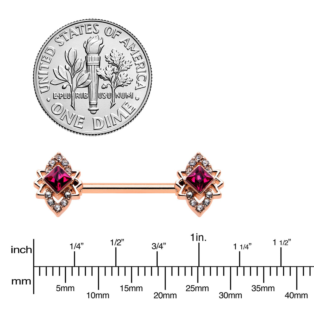 14G 9/16 Red Gem Rosy Tone Octogram Star Barbell Nipple Ring Set