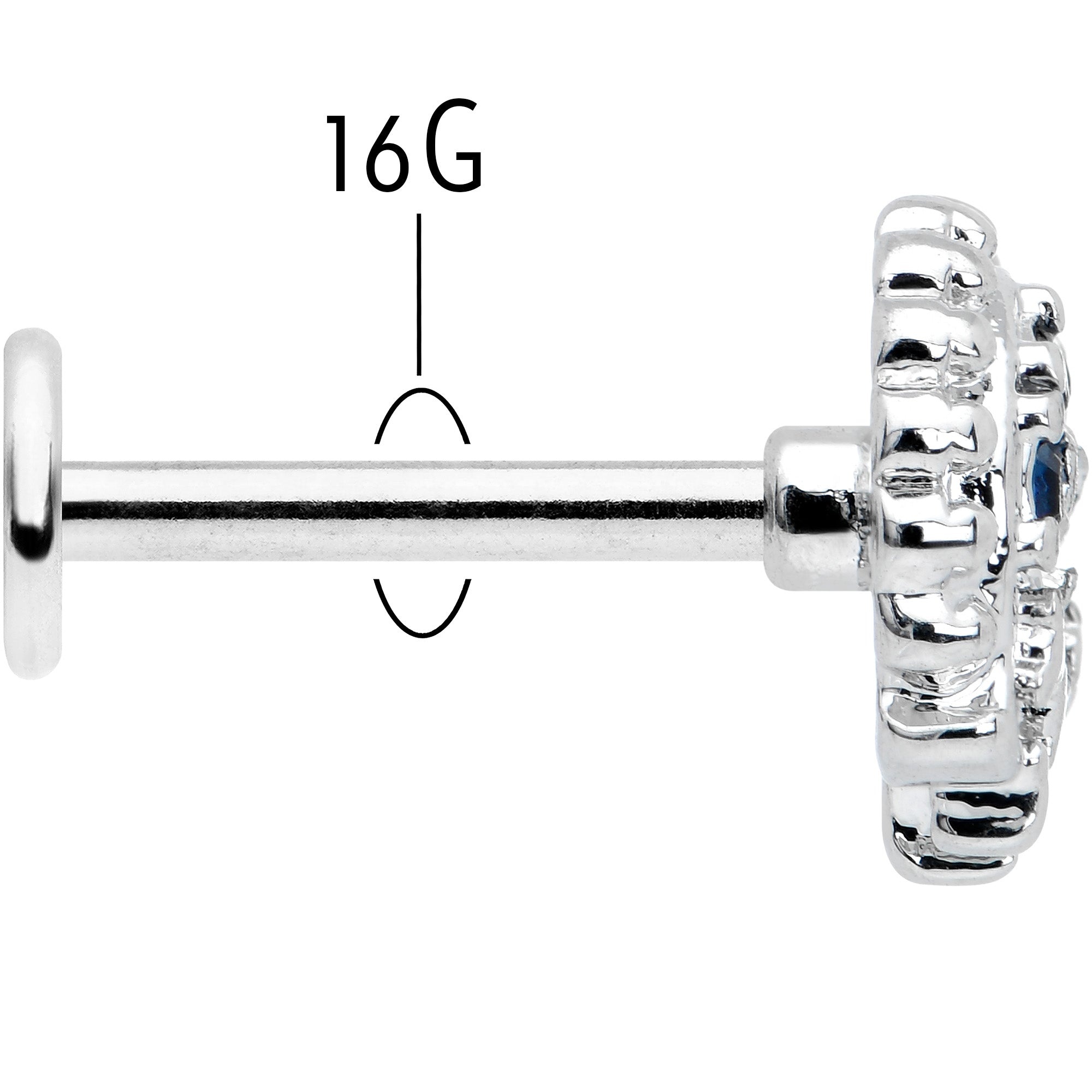 16G 5/16 Blue Clear Gem Abstract Arch Labret Monroe Tragus