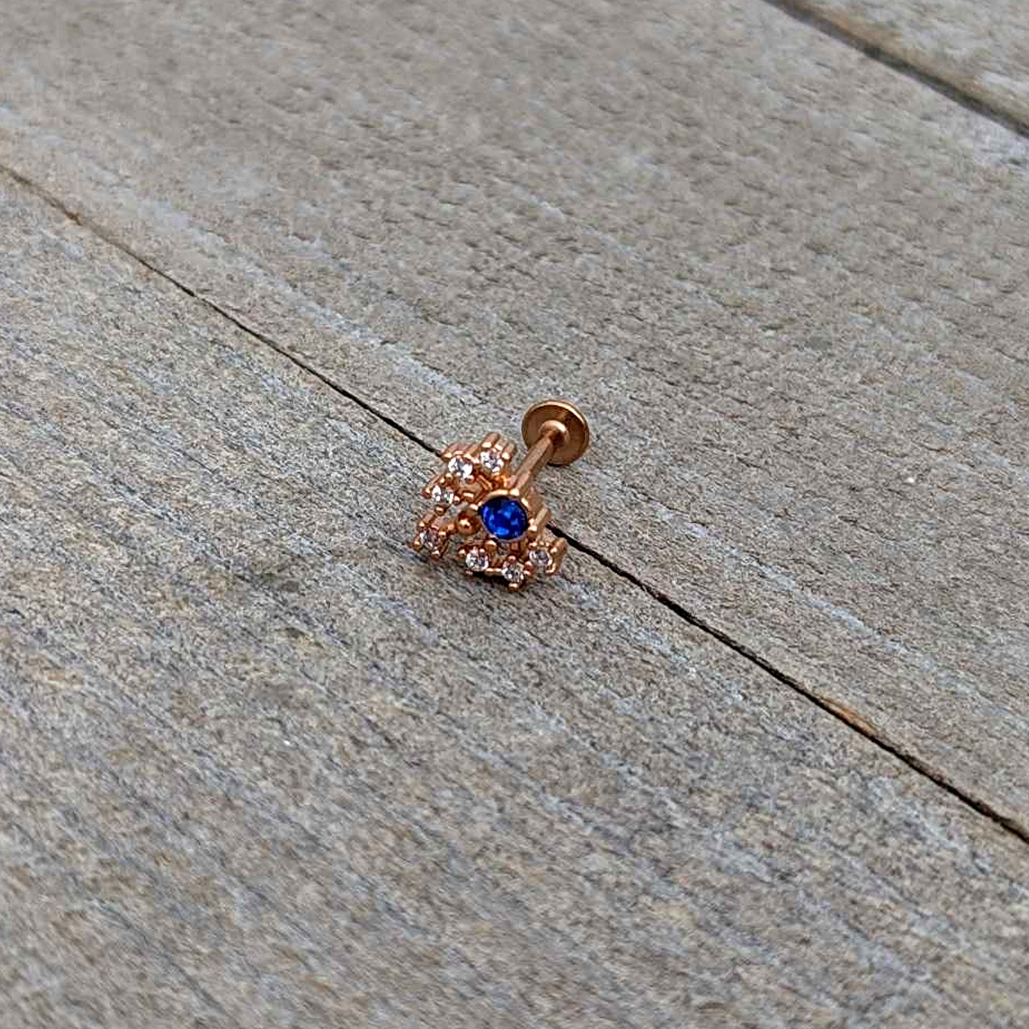 16G 5/16 Blue Gem Rosy Tone Glamour Flare Labret Monroe Tragus