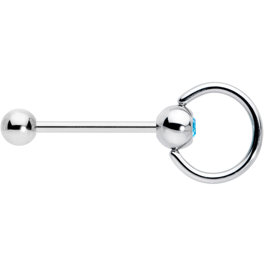 Blue Gem 316L Surgical Steel Captive Ring End Barbell Tongue Ring