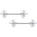 14G 9/16 Clear CZ Gem Double Heart Baroque Barbell Nipple Ring Set