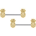 14G 9/16 Lacy Golden Pineapples Barbell Nipple Ring Set