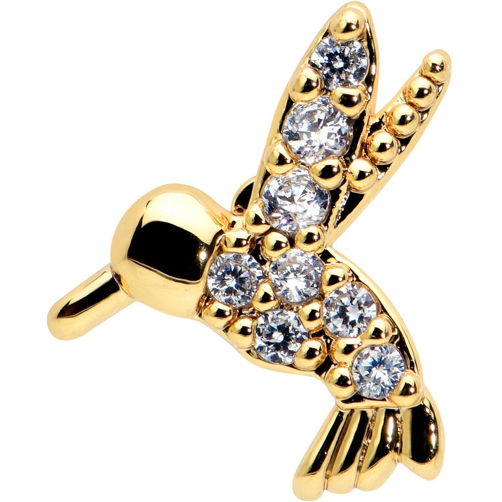 16G 1/4 Clear CZ Gem Gold Tone Interal Thread Hummingbird Labret