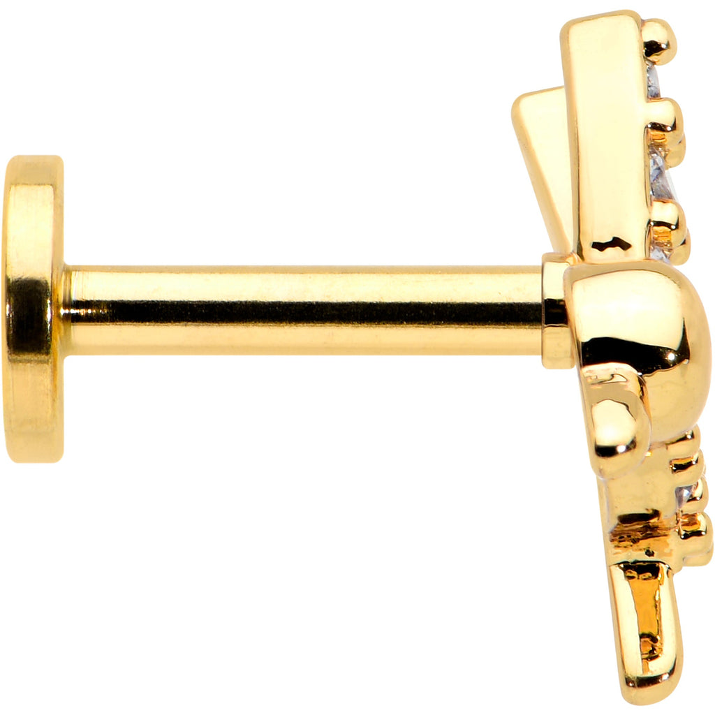 16G 1/4 Clear CZ Gem Gold Tone Interal Thread Hummingbird Labret