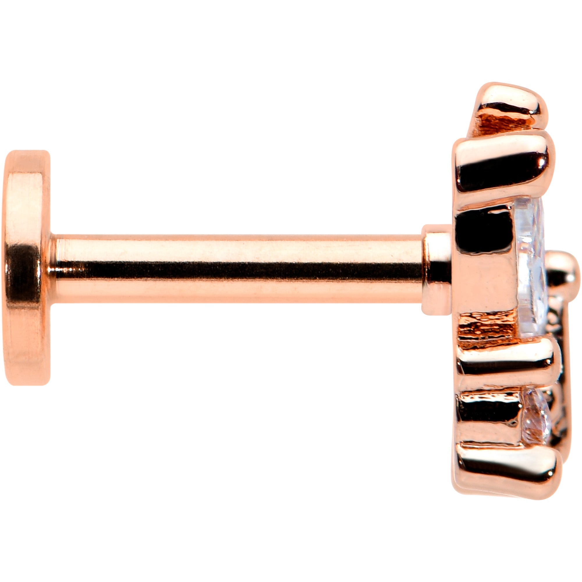 16G 1/4 Clear CZ Gem Rosy Hue Internal Thread Butterfly Labret