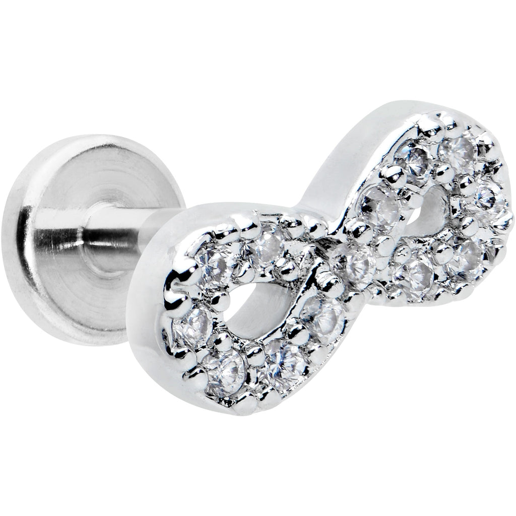 16G 5/16 Clear CZ Gem Internal Thread Infinity Sign Labret Tragus