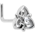 20G 1/4 Clear CZ Gem Triple Heart Triquetra L Shape Nose Ring