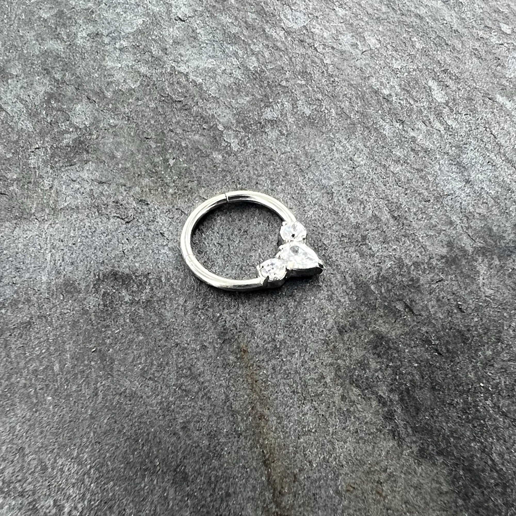 16G 3/8 Clear CZ Gem Triple Elegance Hinged Segment Ring