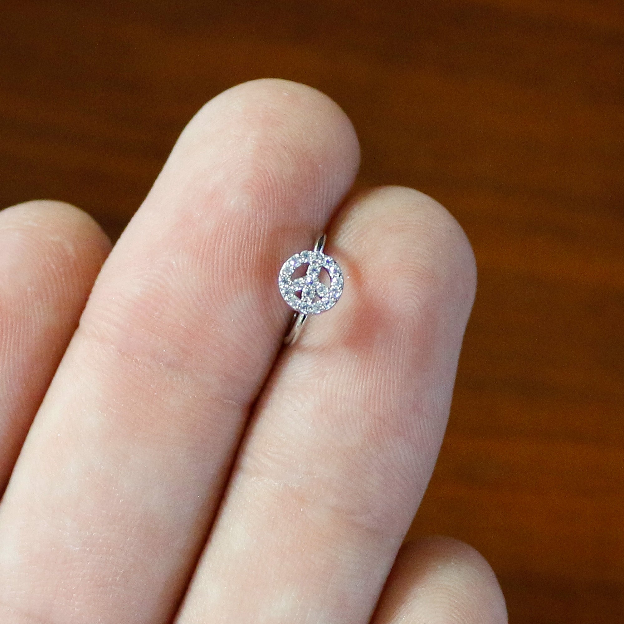 20G 5/16 Clear Gem Seamless Retro Peace Sign Nose Hoop