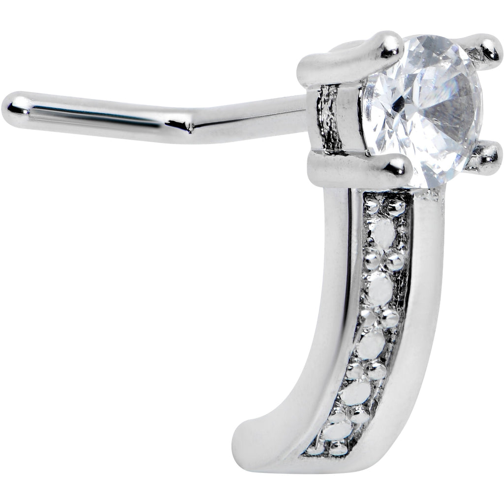 20G 1/4 Clear Gem Texture Glam Faux Hoop L Shape Nose Ring