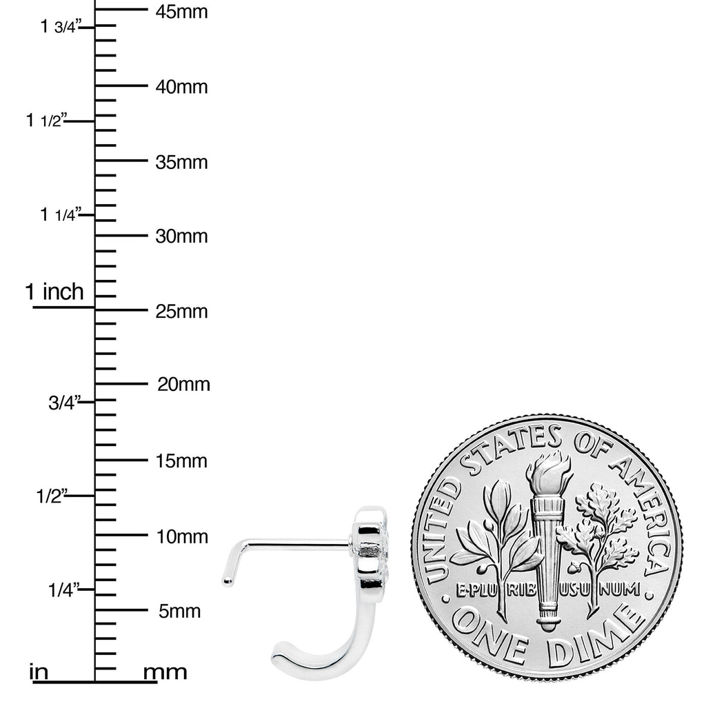 20G 1/4 Clear Gem Fancy Flower Faux Hoop L Shape Nose Ring