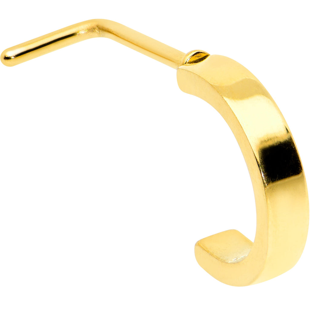 20G 1/4 Gold Tone Simply Smooth Faux Hoop L Shape Nose Ring