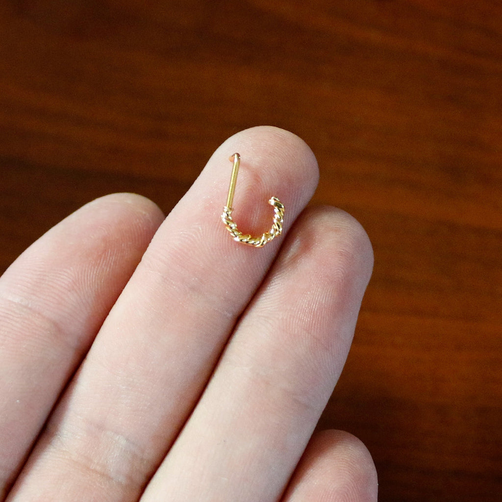 20G 1/4 Gold Tone Wicked Wire Faux Hoop L Shape Nose Ring