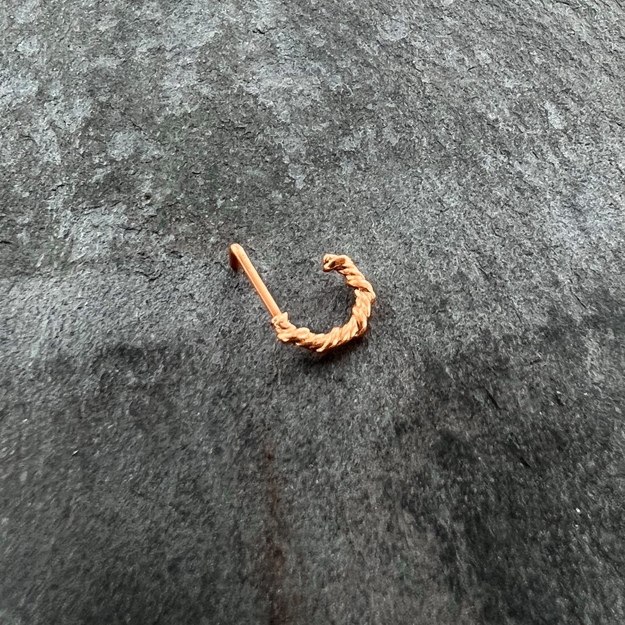 20G 1/4 Rose Gold Tone Wicked Wire Faux Hoop L Shape Nose Ring