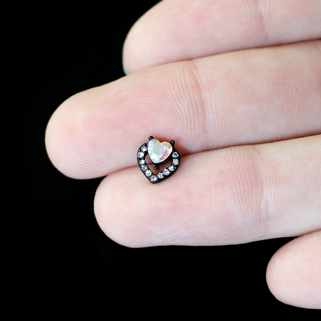 16G 5/16 Aurora Gem Black Rococo Hearts Labret Monroe Tragus