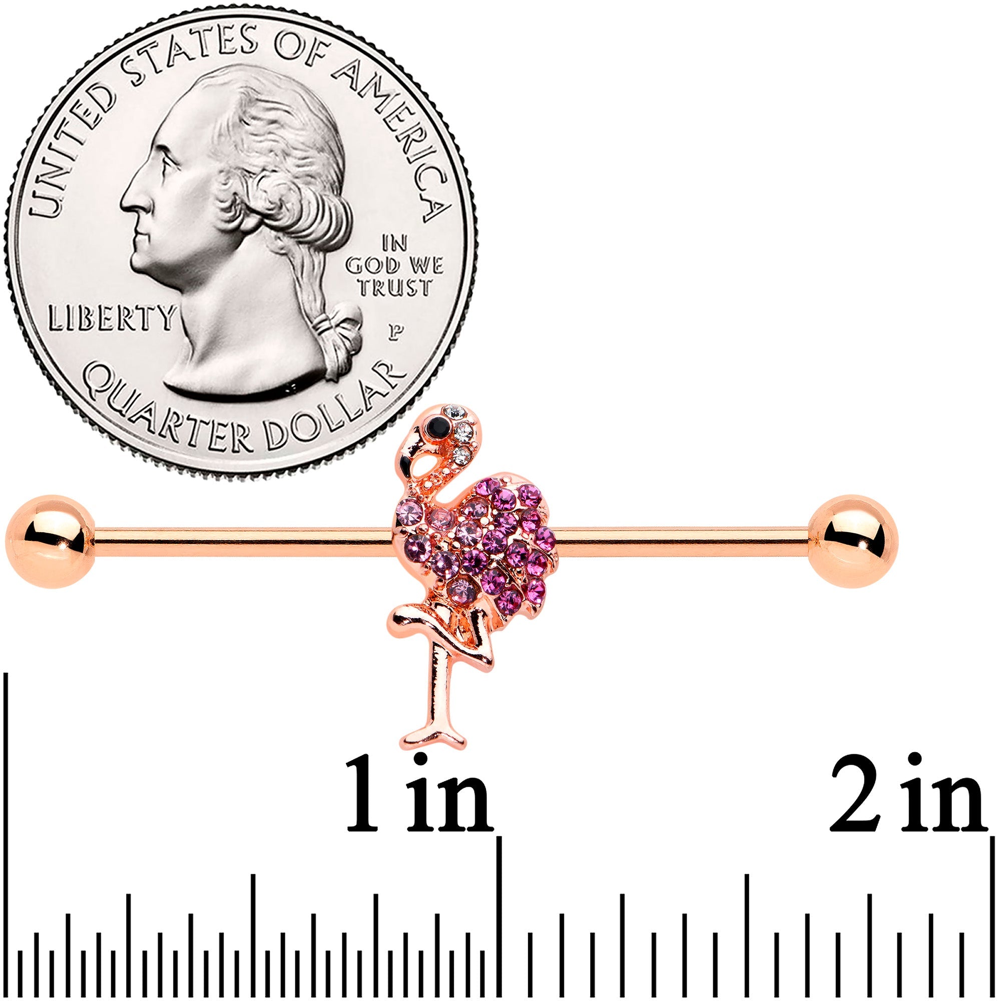 14G Pink Gem Rosy Tone Fashion Flamingo Industrial Barbell 38mm