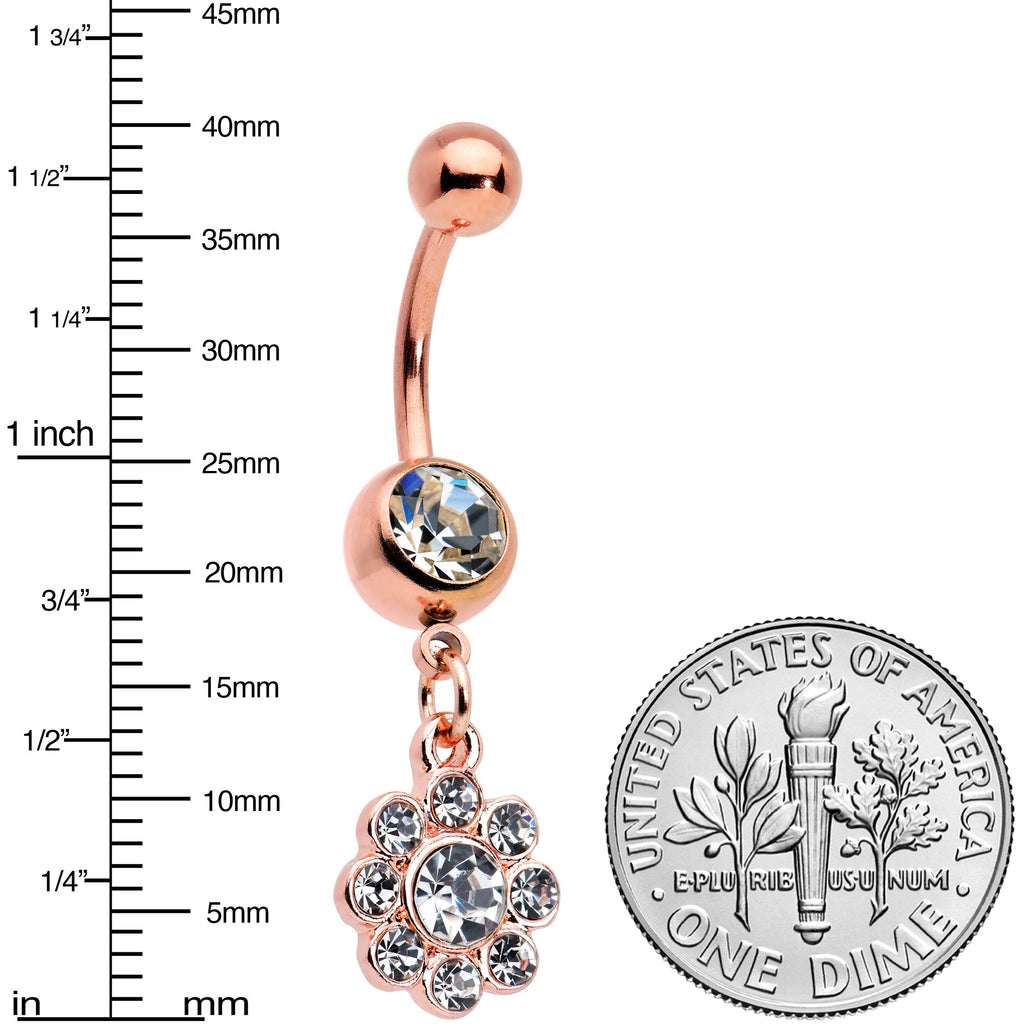 Clear Gem Rose Gold Tone Whimsy Flower Dangle Belly Ring