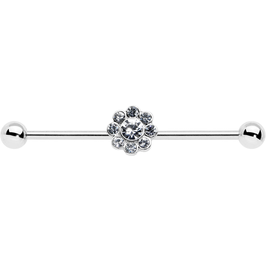 14G Clear Gem Whimsy Flower Industrial Barbell 38mm