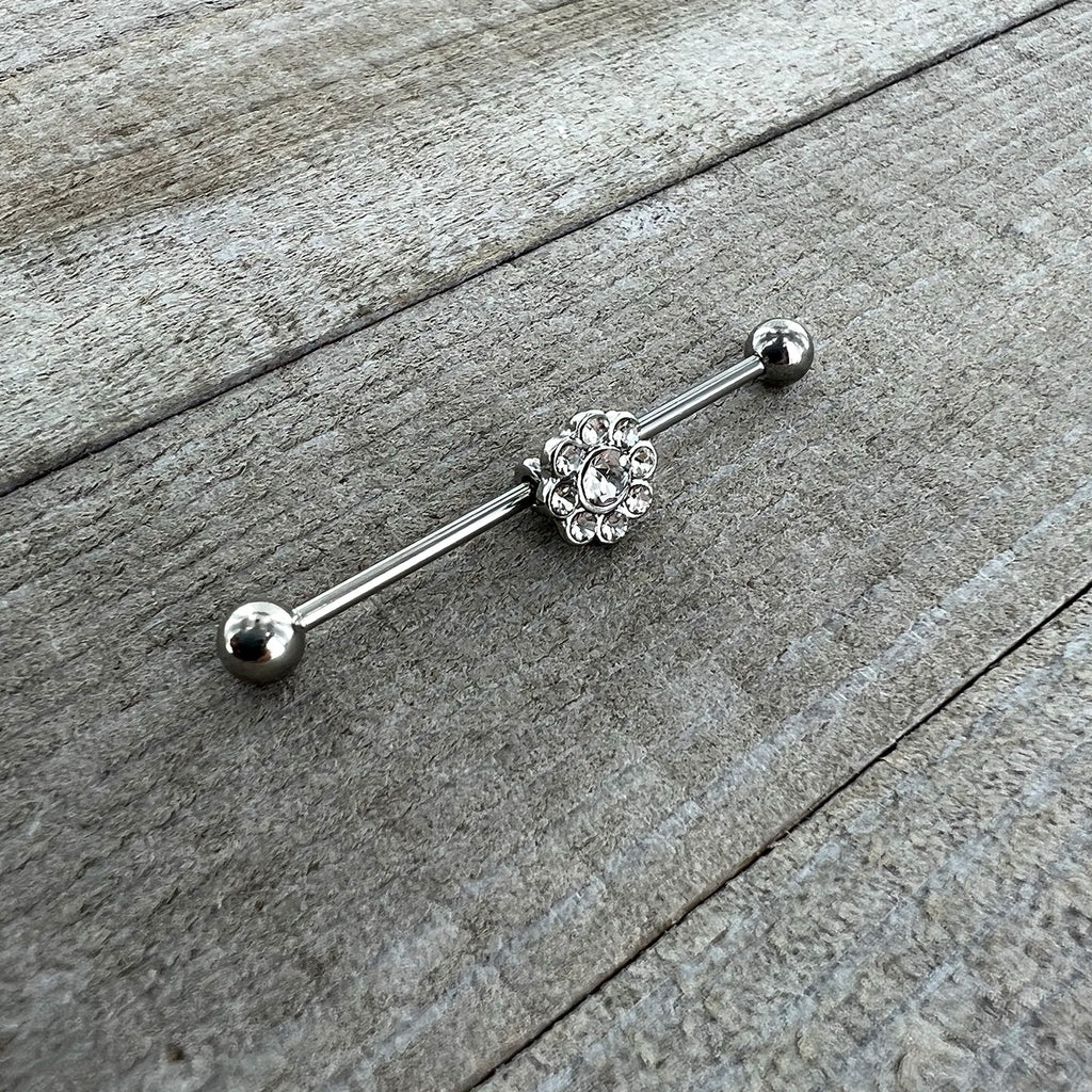 14G Clear Gem Whimsy Flower Industrial Barbell 38mm