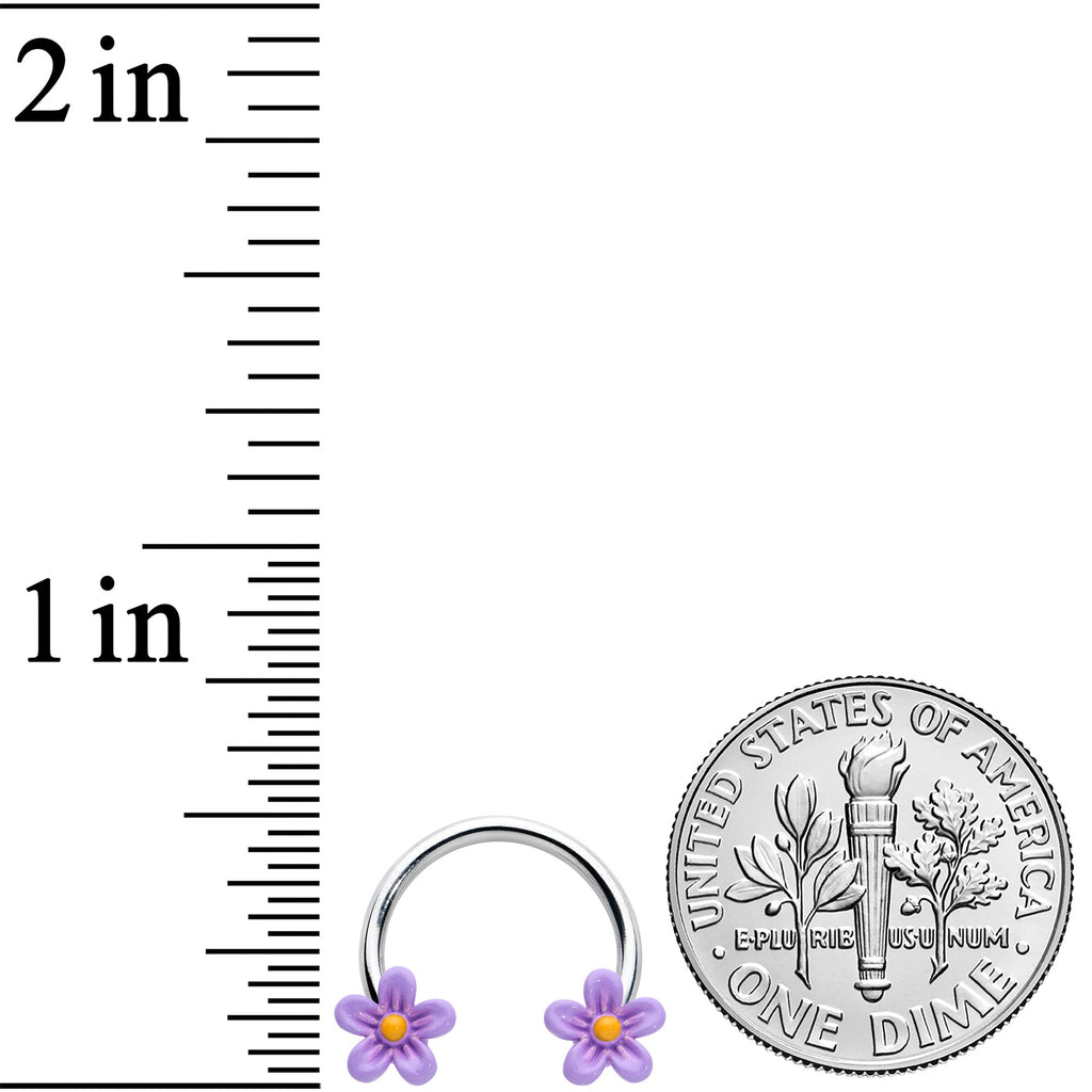 16G 3/8 Purple Ball Flowers Horseshoe Circular Barbell Set of 4