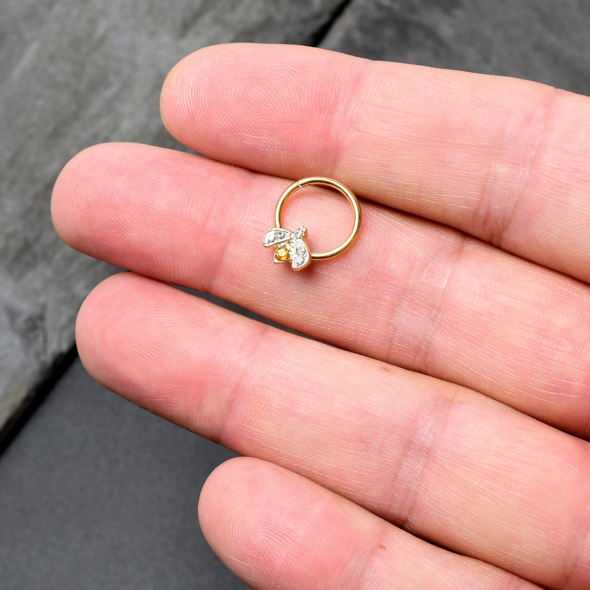 16G 3/8 Yellow Gem Gold Tone Fashion Winged Bug Hinged Segment Ring