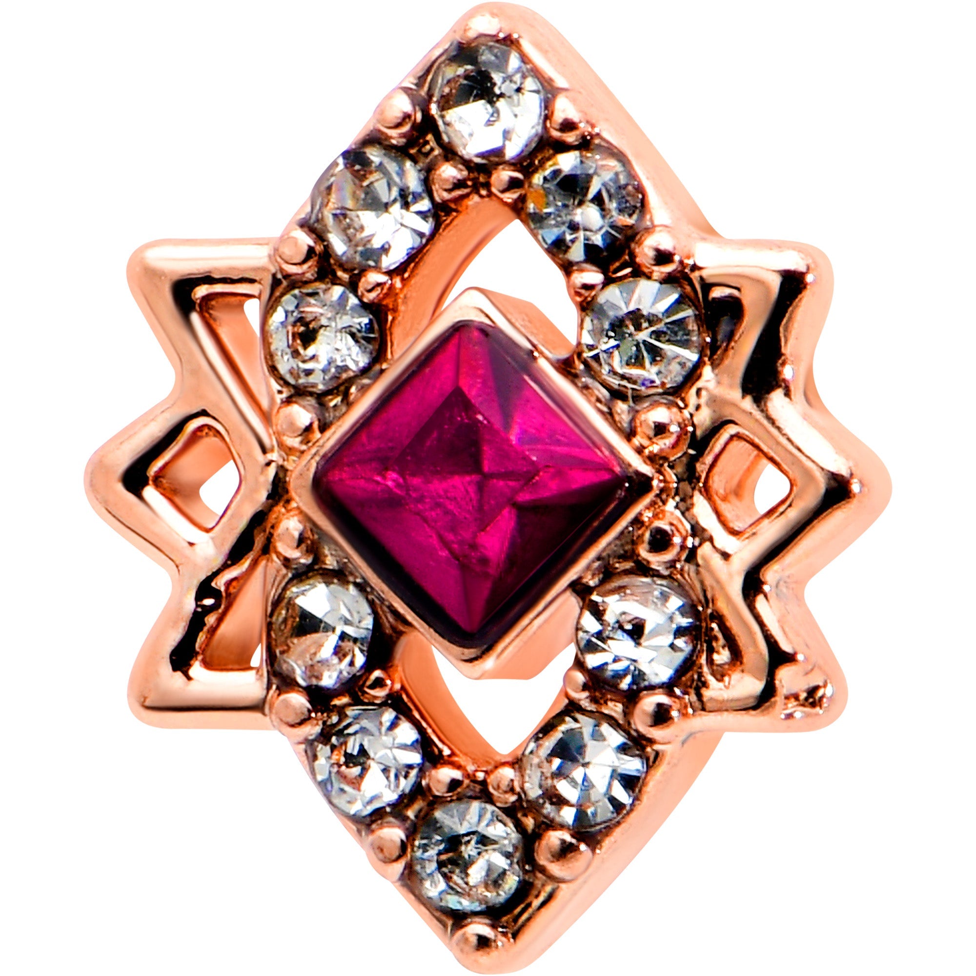 16G 5/16 Red Gem Rose Gold Tone Octogram Star Labret Monroe Tragus