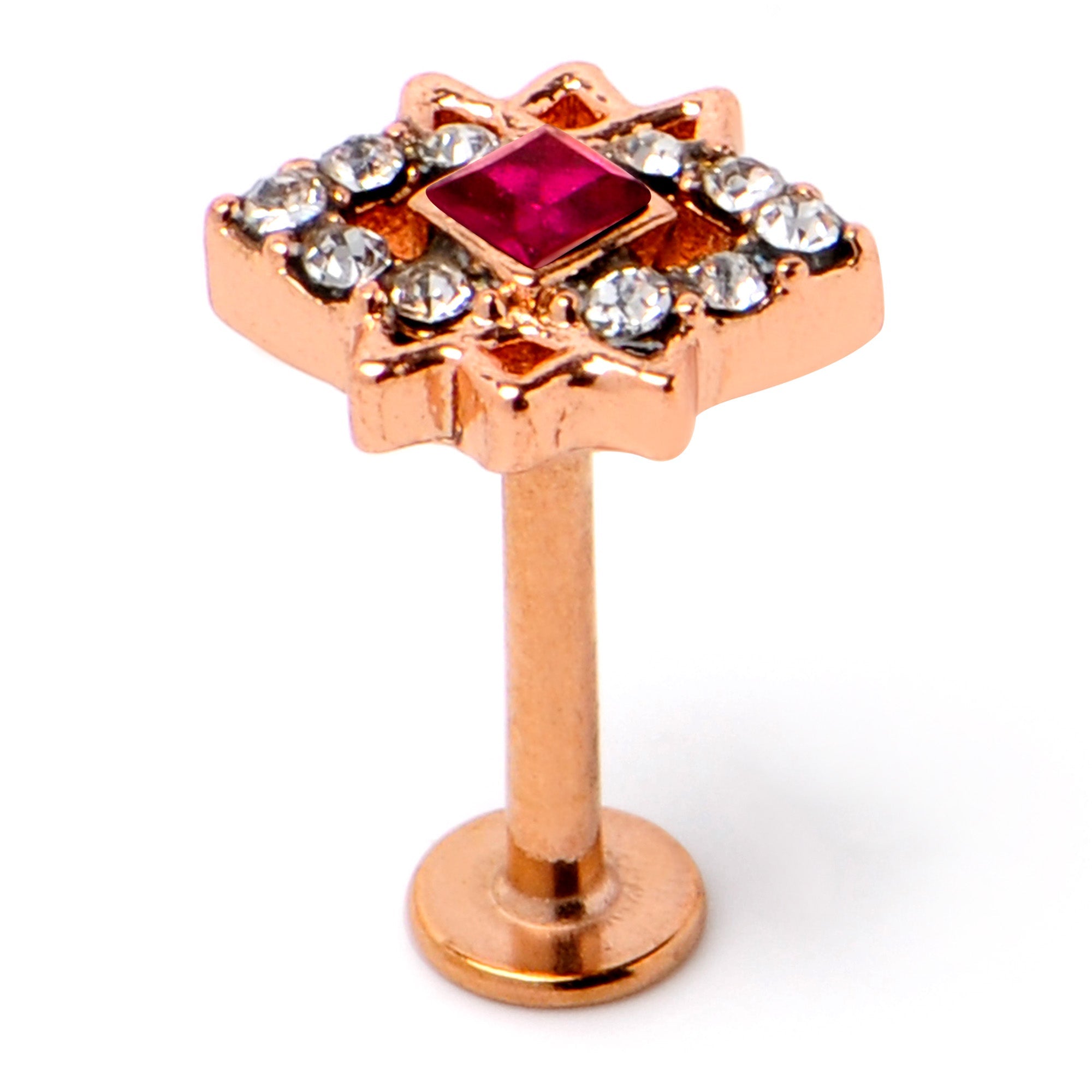 16G 5/16 Red Gem Rose Gold Tone Octogram Star Labret Monroe Tragus