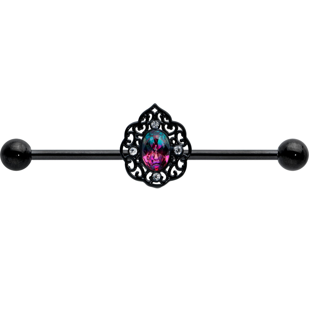 14G Purple Tourmaline Black Lacy Drop Industrial Barbell 38mm