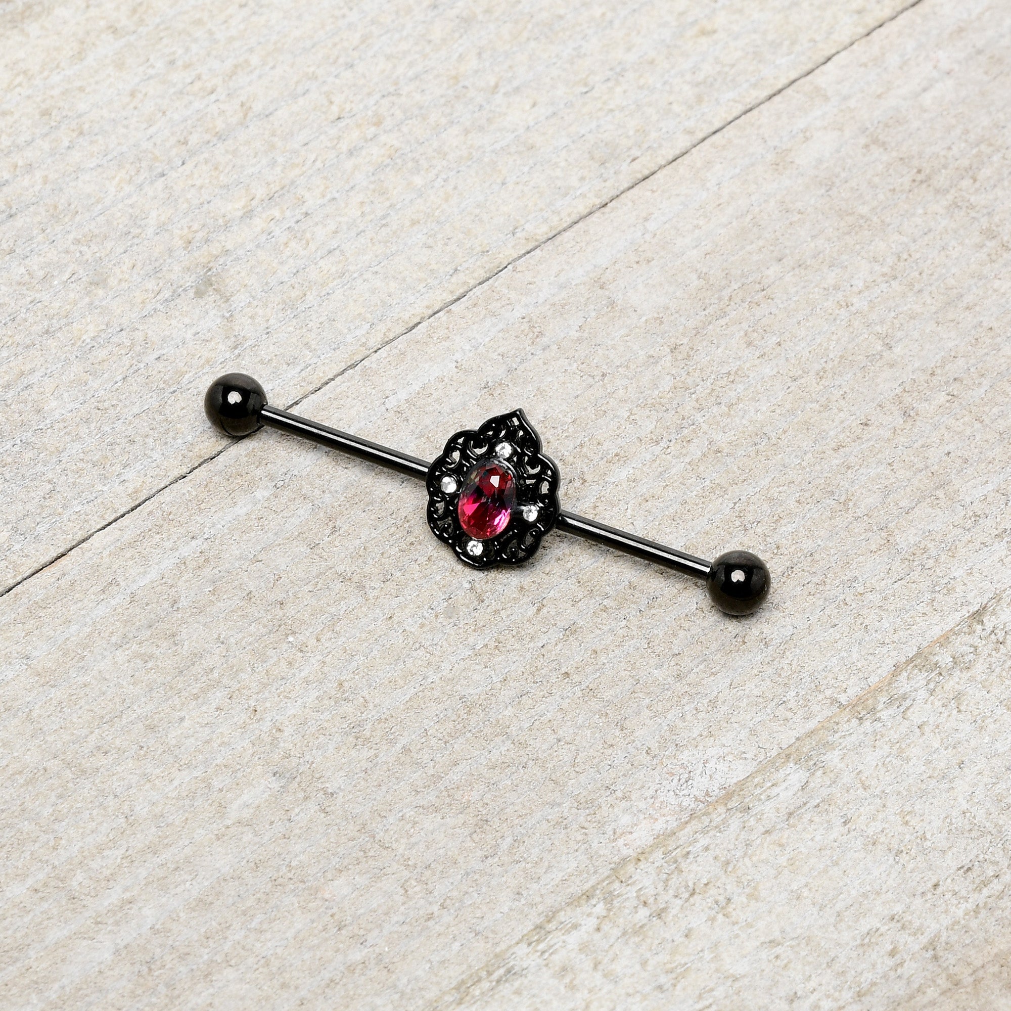 14G Purple Tourmaline Black Lacy Drop Industrial Barbell 38mm