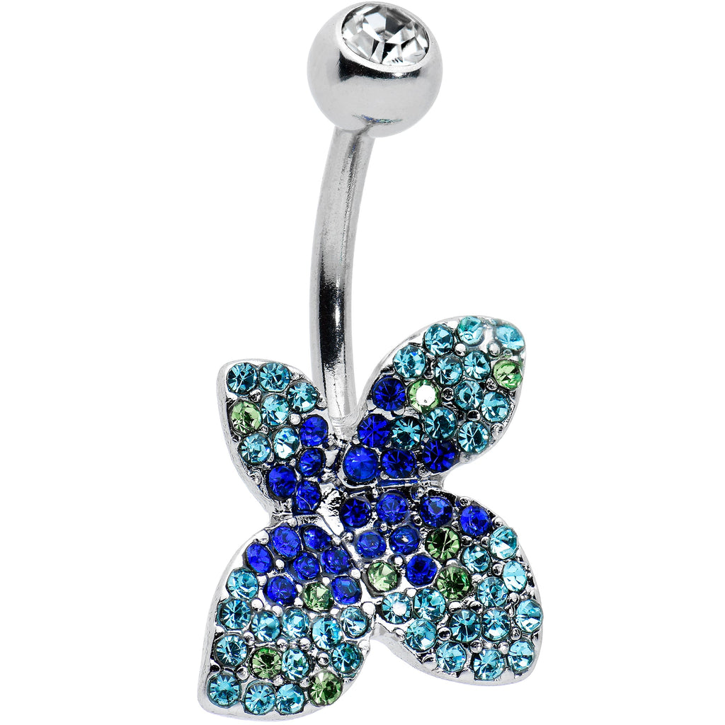 Clear Blue Green Gem Glamour Butterfly Belly Ring