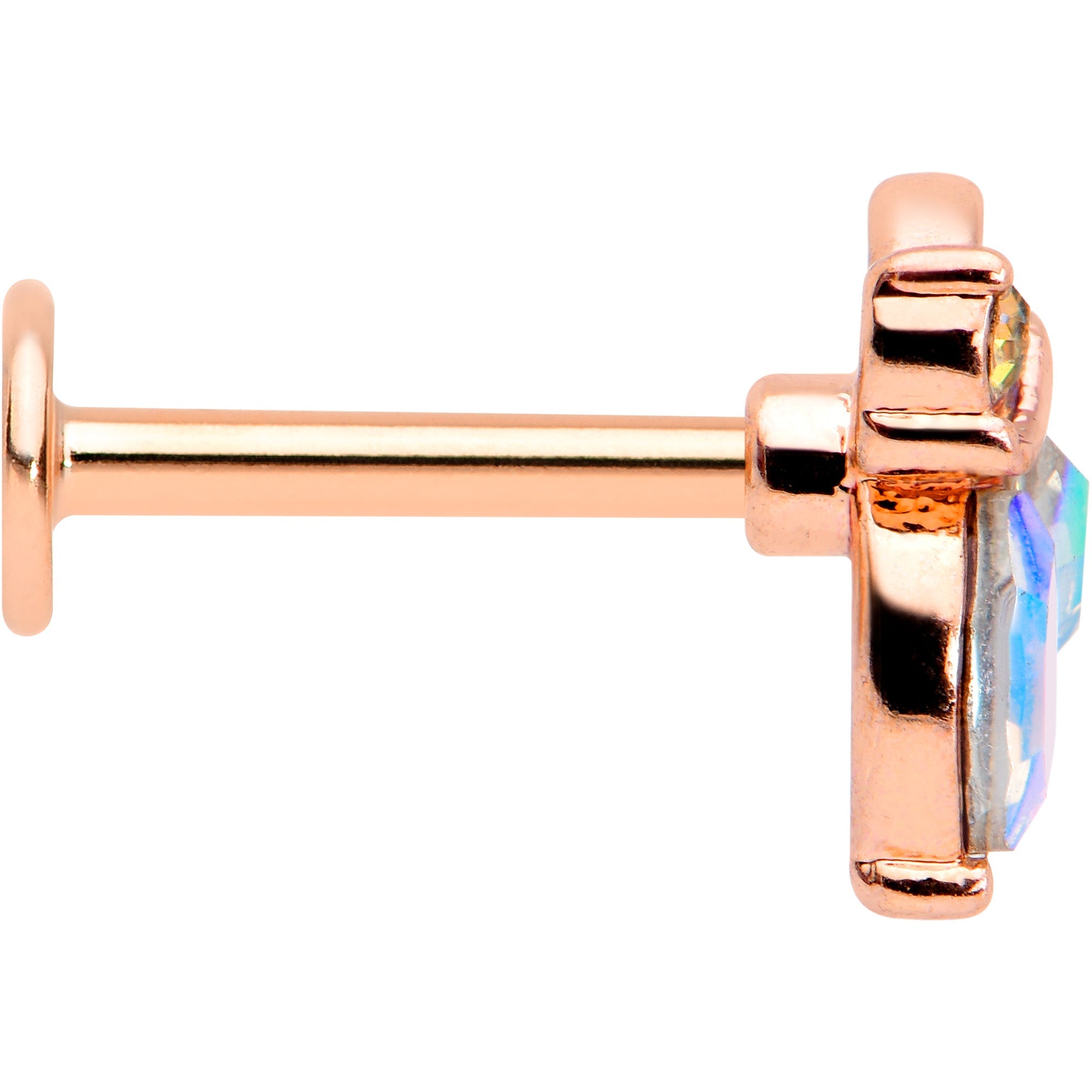 16G 5/16 Aurora CZ Gem Rosy Tone Fleur de Lis Butterfly Labret Monroe Tragus
