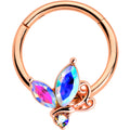16G 3/8 Aurora CZ Gem Rosy Tone Fleur de Lis Butterfly Hinged Segment Ring
