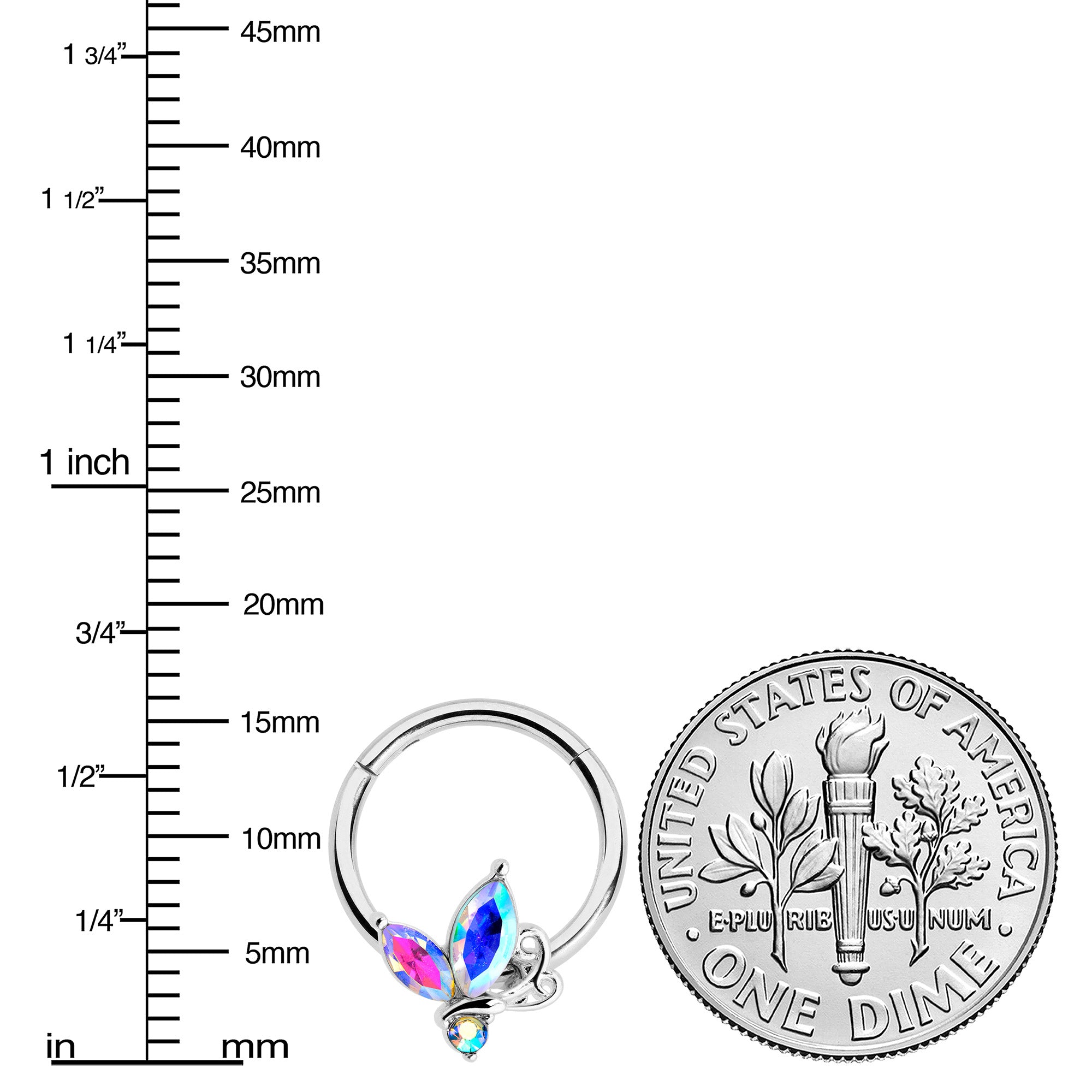 16G 3/8 Aurora CZ Gem Fleur de Lis Butterfly Hinged Segment Ring