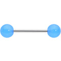 Light Blue Acrylic UV Glow Ends Barbell Tongue Ring
