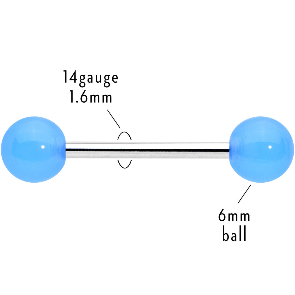 Light Blue Acrylic UV Glow Ends Barbell Tongue Ring