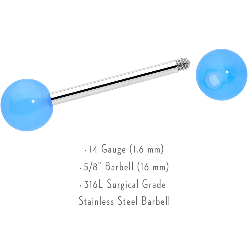 Light Blue Acrylic UV Glow Ends Barbell Tongue Ring