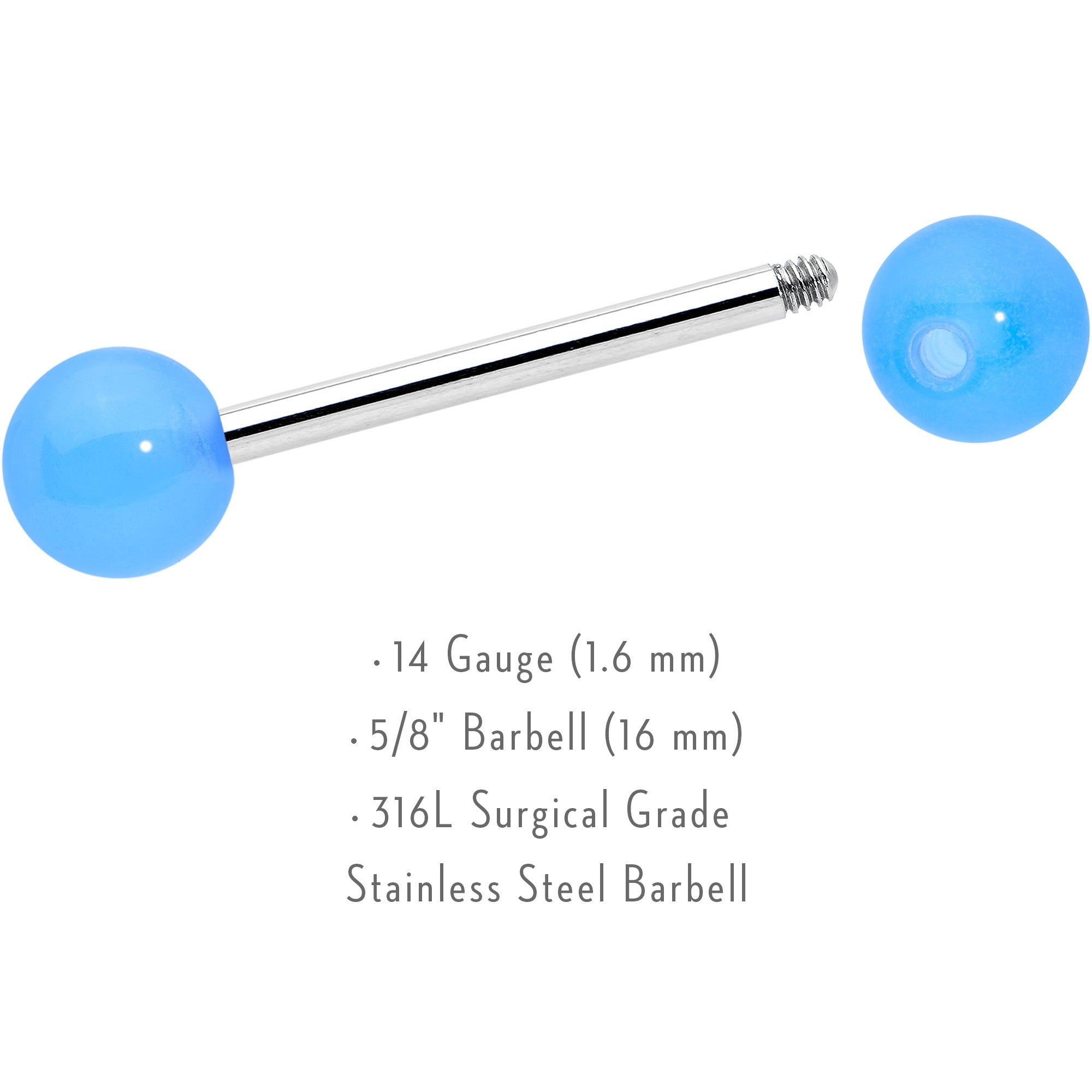 Light Blue Acrylic UV Glow Ends Barbell Tongue Ring