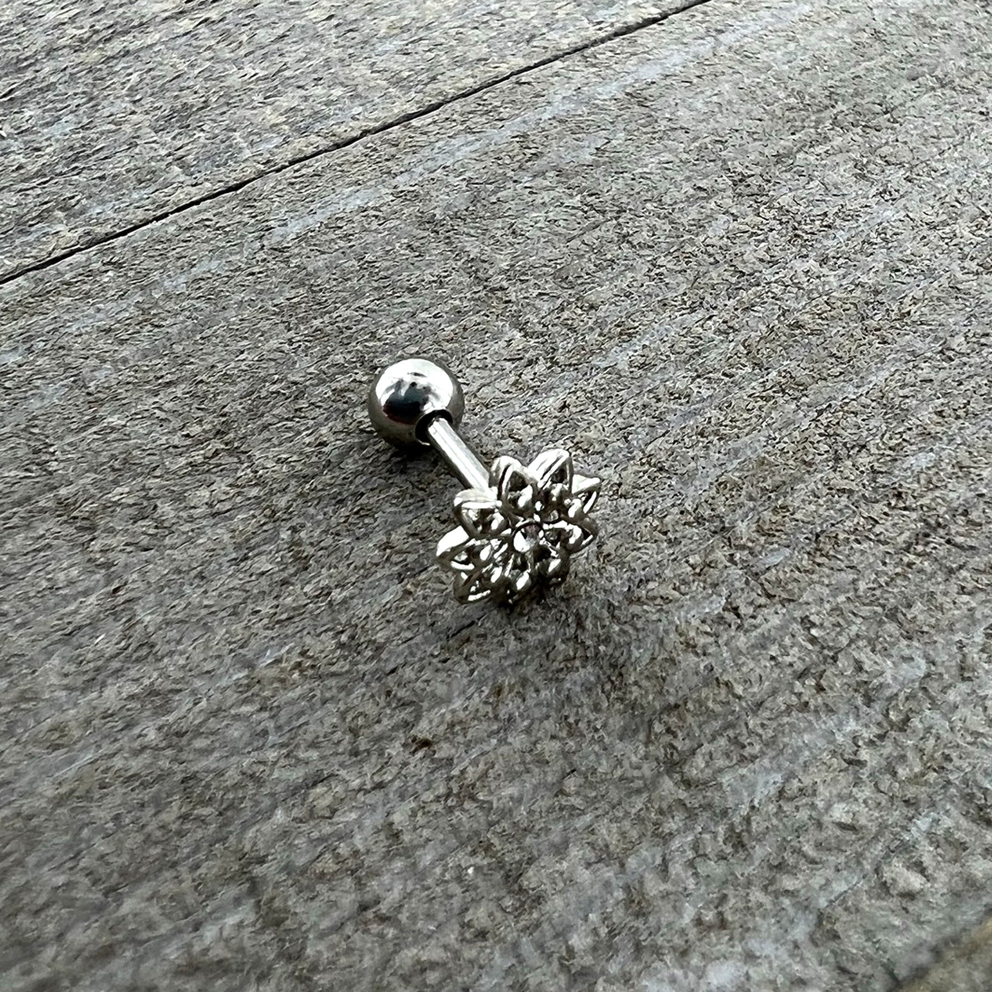 16G 1/4 Clear Gem Starry Flower Cartilage Tragus Earring