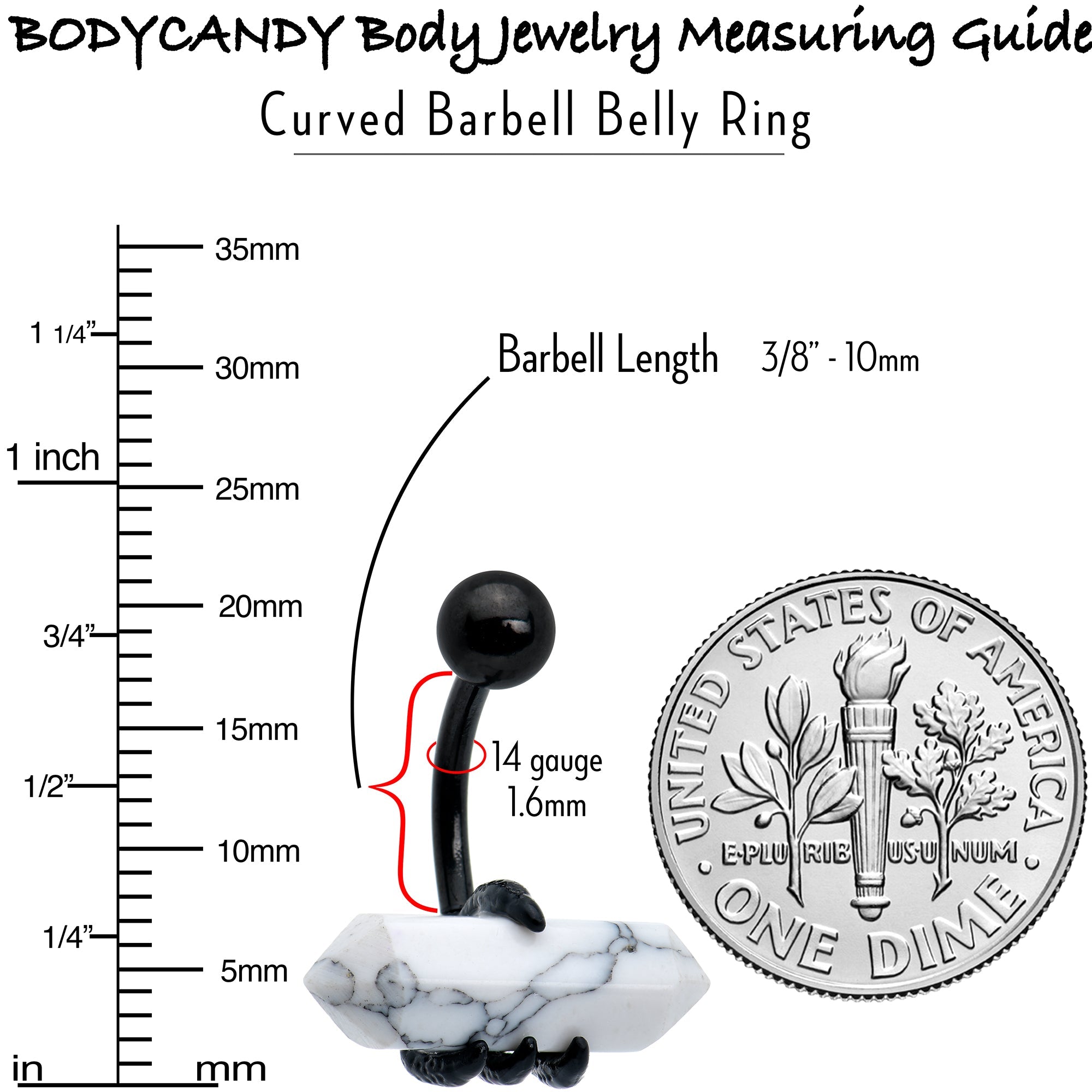 White Howlite Stone Black Claw Belly Ring